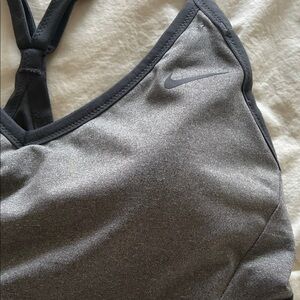 Nike Grey and Black Sports Bra with Black Trim and Black Swish